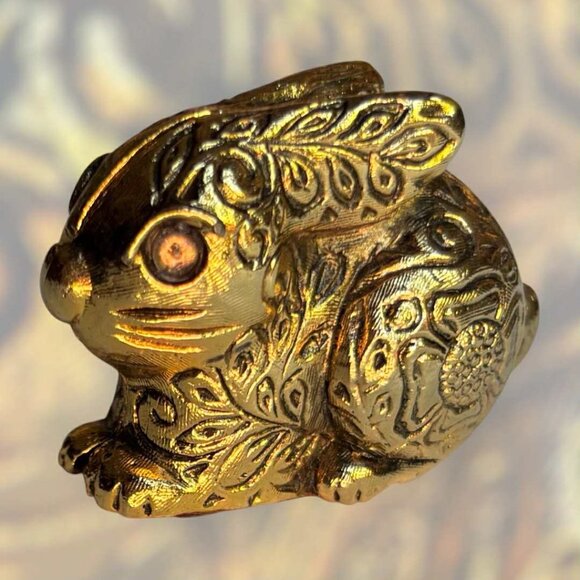 Vintage Max Factor Bunny Rabbit Solid Perfume Aquarius Gold Tone Metal Compact - Picture 2 of 10